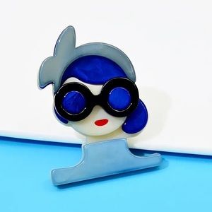 Retro Acrylic Lady Pin Blue NWT